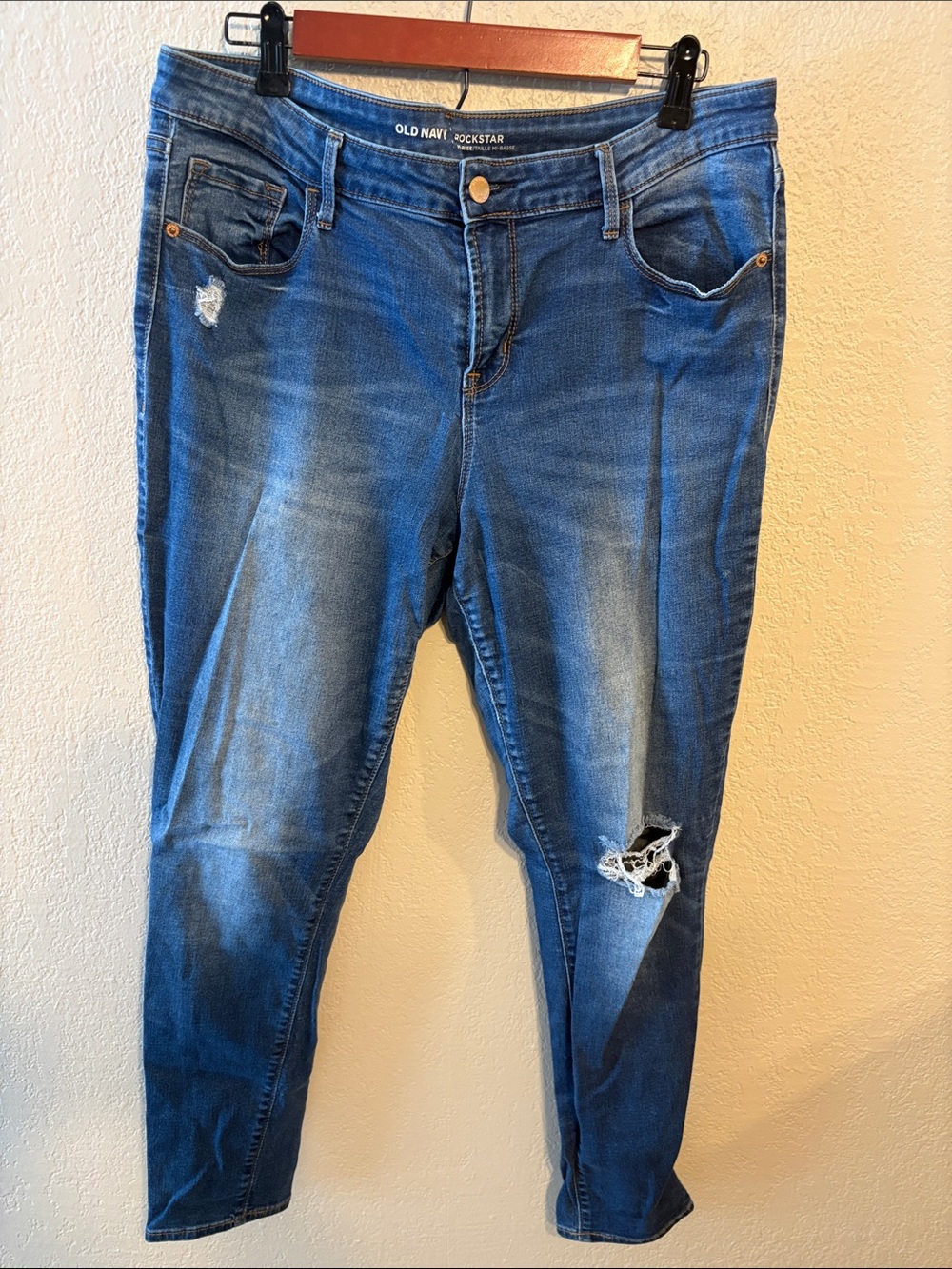 Old Navy Blue Distressed Rockstar Jeans Size  14 regular mid rise